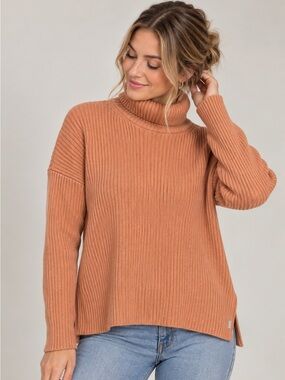 Friday FWD Ribbed Turtleneck Sweater Terracotta M Wool Blend